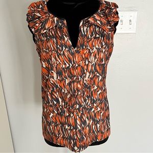 Women's Orange and Black Ruffle Blouse
